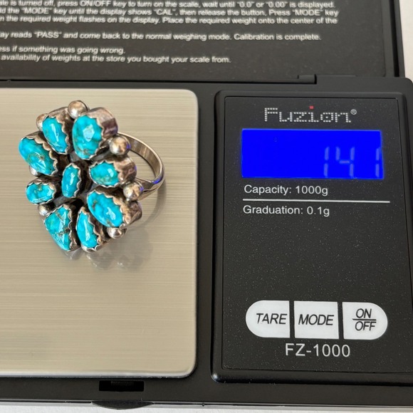 Vintage Navajo Turquoise Cluster Sterling Silver Size 8 Southwestern - Picture 8 of 9